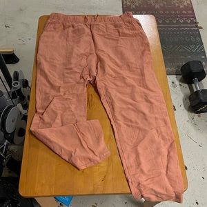 This is some loose pants that are full length.